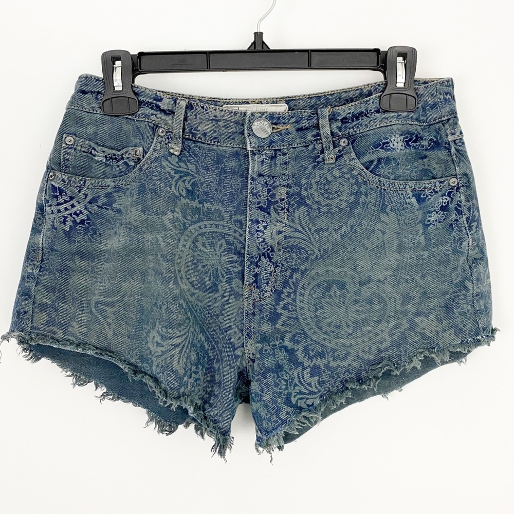 Free People size 27 Paisley Print Distressed Denim Cut off Jean Shorts